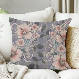 可愛いエレガントフローラギンガパターン クッション