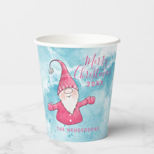 可愛いエレガントブルーとピンクのメリークリスマス 紙コップ (裏面)