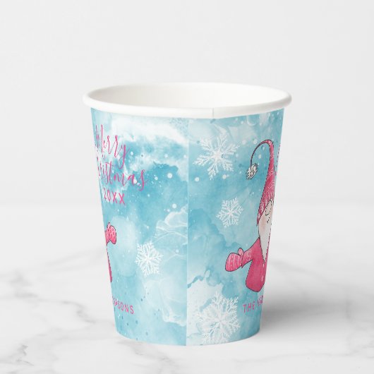 可愛いエレガントブルーとピンクのメリークリスマス 紙コップ (右)