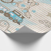 可愛いエレガントブルーアイボリーストライプトイボーイシャワー ラッピングペーパー (角)