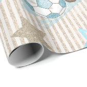 可愛いエレガントブルーアイボリーストライプトイボーイシャワー ラッピングペーパー (ロールコーナー)