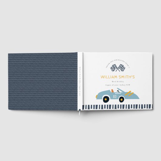 可愛いエレガントブルーレースカーキッズ任意の年齢誕生日 ゲストブック (全面)