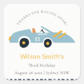 可愛いエレガントブルーレースカーキッズ任意の年齢誕生日 スクエアシール (正面)