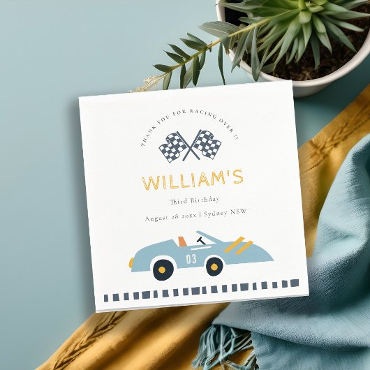 可愛いエレガントブルーレースカーキッズ任意の年齢誕生日 スタンダードカクテルナプキン