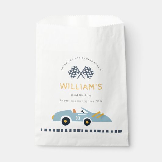 可愛いエレガントブルーレースカーキッズ任意の年齢誕生日 フェイバーバッグ (正面)