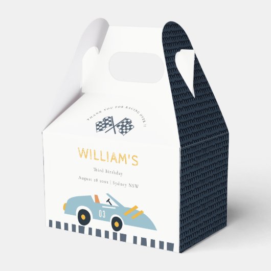 可愛いエレガントブルーレースカーキッズ任意の年齢誕生日 フェイバーボックス (正面サイド)
