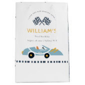 可愛いエレガントブルーレースカーキッズ任意の年齢誕生日 ミディアムペーパーバッグ (正面)