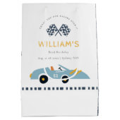 可愛いエレガントブルーレースカーキッズ任意の年齢誕生日 ミディアムペーパーバッグ (裏面)