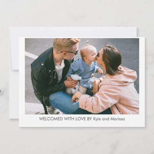 可愛いエレガントベビー写真誕生発表ユニコーン 案内状 (裏面)