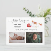 可愛いエレガントベビー写真誕生発表ユニコーン 案内状 (スタンド正面)