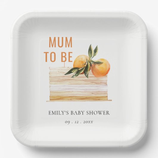 可愛いエレガントボホオレンジフルーツケーキベビーシャワー ペーパープレート (正面)