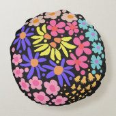 可愛いエレガントモダンレトロ花黒 ラウンドクッション (裏面)