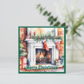 可愛いエレガント居心地の良いノンフォトクリスマス暖炉 シーズンカード (スタンド正面)
