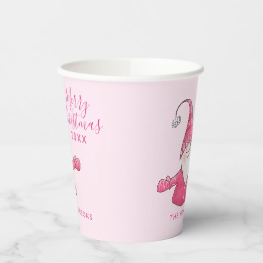 可愛いエレガント格言ピンクメリークリスマス 紙コップ (左)