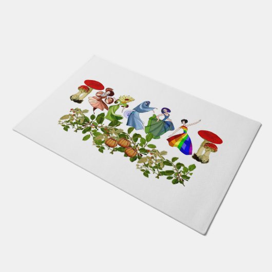 可愛いエレガント踊りガールズマッシュルーム秋カボチャ ドアマット (アングル)