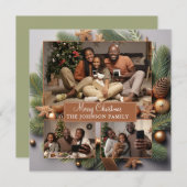 可愛いエレガント3フォトファミリークリスマスエバーグリーン シーズンカード (正面/裏面)