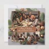 可愛いエレガント3フォトファミリークリスマスエバーグリーン シーズンカード (正面)