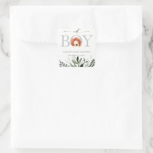 可愛いエレガントBohoライオンの葉Oh男の子の赤ちゃんシャワー スクエアシール (バッグ)