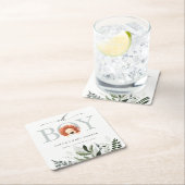 可愛いエレガントBohoライオンの葉Oh男の子の赤ちゃんシャワー スクエアペーパーコースター (インサイチュ)