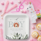 可愛いエレガントBohoライオンの葉Oh男の子の赤ちゃんシャワー ペーパープレート (パーティー)