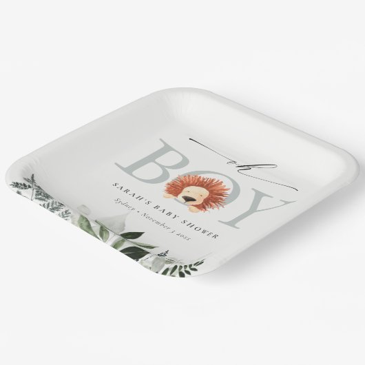 可愛いエレガントBohoライオンの葉Oh男の子の赤ちゃんシャワー ペーパープレート (傾斜あり)