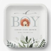 可愛いエレガントBohoライオンの葉Oh男の子の赤ちゃんシャワー ペーパープレート (正面)