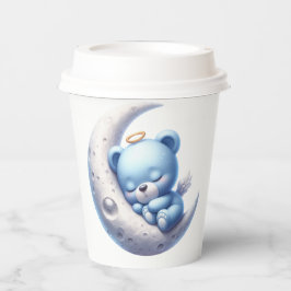 可愛いエンジェルブルーテディベア月に眠る 紙コップ