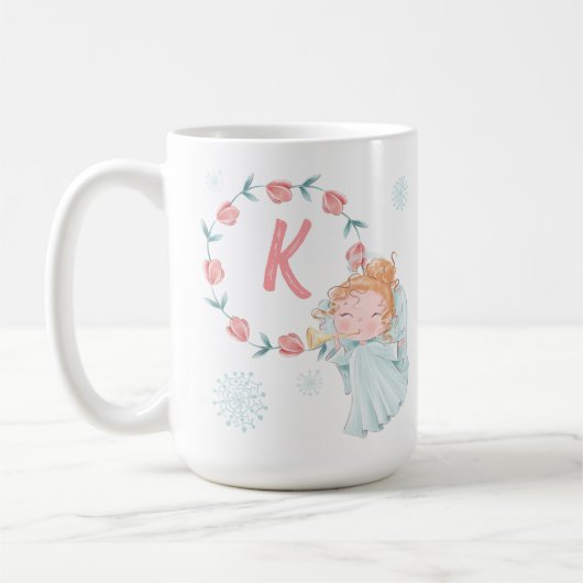 可愛いエンジェルモノグラムのクリスマス コーヒーマグカップ (左)