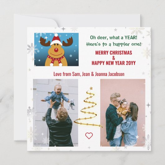 可愛いオおもしろいディアルドルフのクリスマスツリーの写真 シーズンカード (正面)