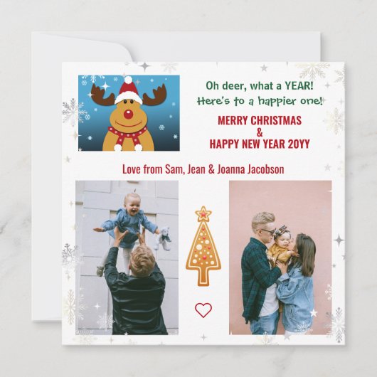 可愛いオおもしろいディアルドルフのクリスマスツリーの写真 シーズンカード (正面)