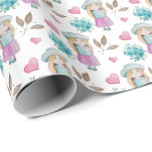 可愛いオインキブルーフラワーガールウォーター色 ラッピングペーパー (ロールコーナー)