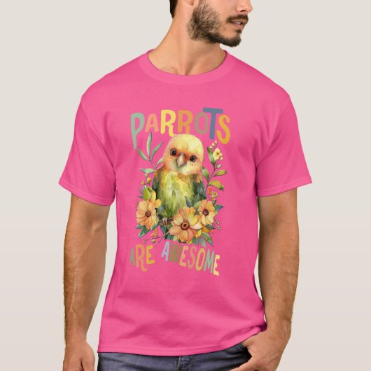 可愛いオウムの花が付いたオウム素晴らしは Tシャツ (正面)