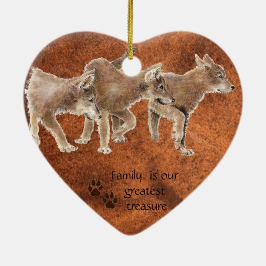 可愛いオオカミの子達 – 家族は私たちの宝素晴らし物です セラミックオーナメント (裏面)