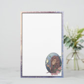 可愛いオス小妖精や小人とクリーム淡い色のバタフライ 便箋 (スタンド正面)