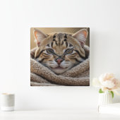 可愛いオセロット猫と毛布 スクエア壁時計 (ホーム)