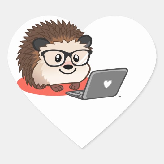 可愛いオタク系のNerdy Hedgehogラップトップステッカー ハートシール (正面)