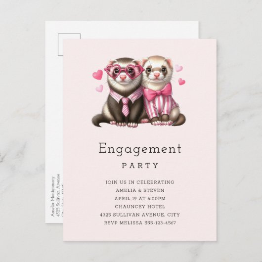 可愛いオッターカップルinラブ婚約パーティ インビテーションポストカード (正面/裏面)