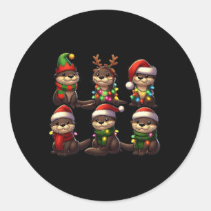 可愛いオッタークリスマスパジャマかわいいクリスマスライティングアニマ ラウンドシール