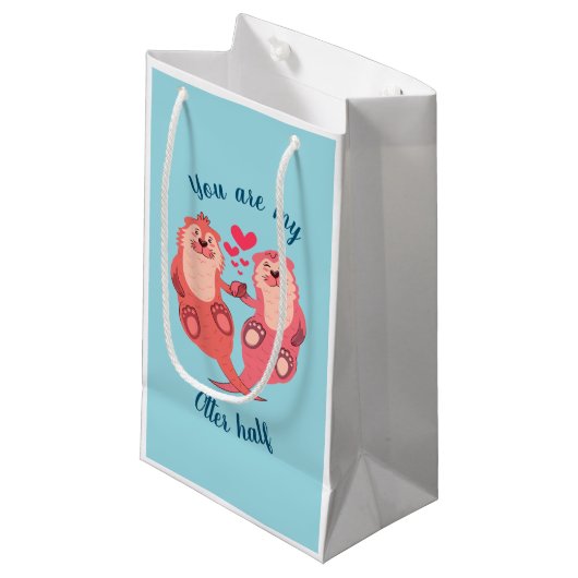 可愛いオッターズバレンタインデーパーソナライズされたカップル スモールペーパーバッグ (正面アングル)