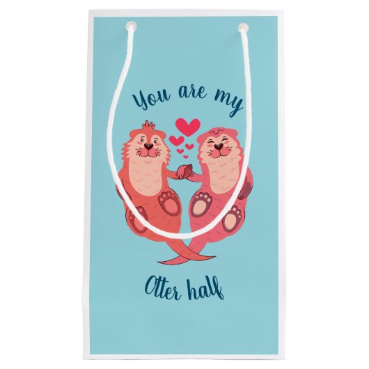 可愛いオッターズバレンタインデーパーソナライズされたカップル スモールペーパーバッグ (正面)