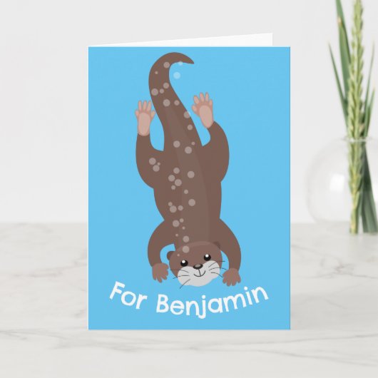 可愛いオッターパーソナライズされたマンガの誕生日 カード (正面)