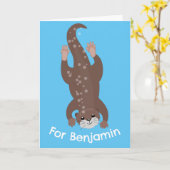 可愛いオッターパーソナライズされたマンガの誕生日 カード (黄色い花)