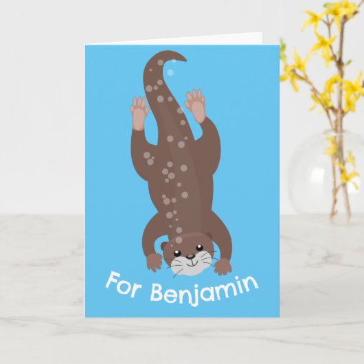 可愛いオッターパーソナライズされたマンガの誕生日 カード (黄色い花)