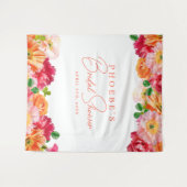 可愛いオレンジとピンクのフローラブライダルシャワー背景 タペストリー (正面(横))