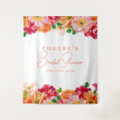 可愛いオレンジとピンクのフローラブライダルシャワー背景 タペストリー (正面)