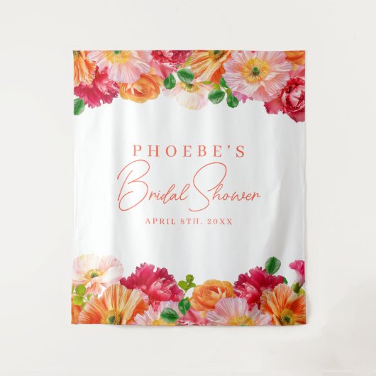 可愛いオレンジとピンクのフローラブライダルシャワー背景 タペストリー (正面)