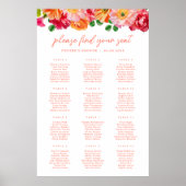 可愛いオレンジと明るいピンクのフローラシーティングチャート ポスター (正面)