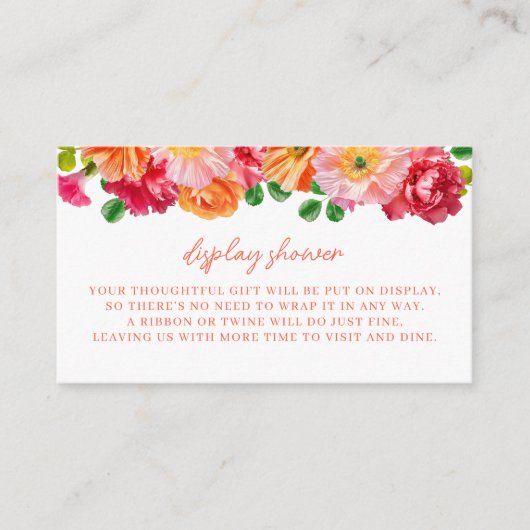 可愛いオレンジと明るいピンクのフローラディスプレイシャワー エンクロージャーカード (正面)