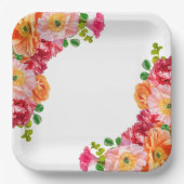 可愛いオレンジと明るいピンクのフローラブライダルシャワー ペーパープレート (正面)