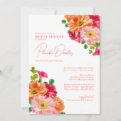 可愛いオレンジと明るいピンクのフローラブライダルシャワー 招待状 (正面)
